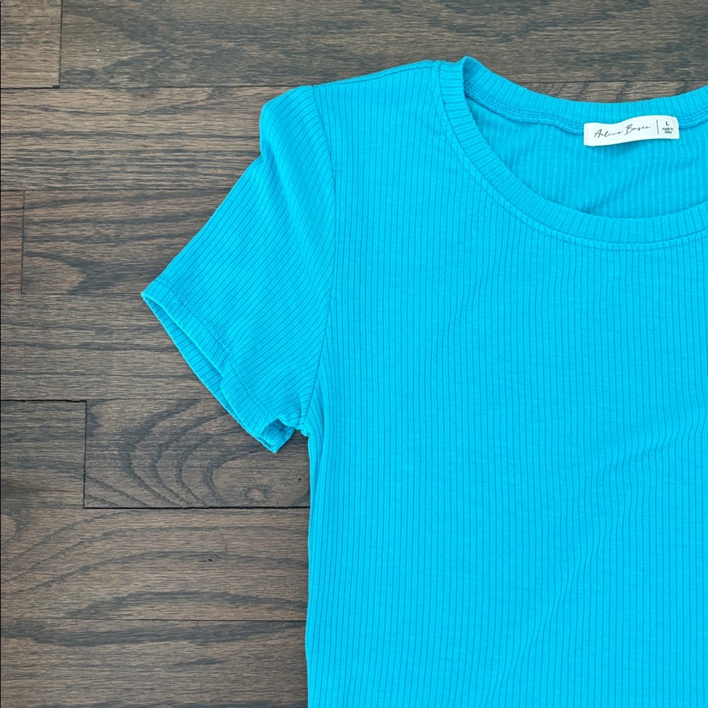 Active Basic Teal Ribbed Crop Top - Picture 5 of 5